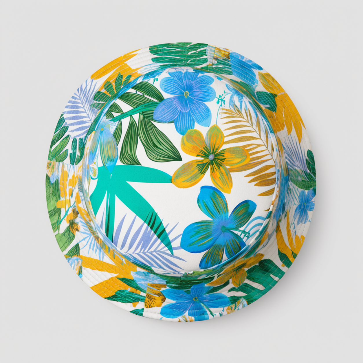 Aqua Floral Print Bucket Hat top view