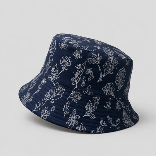 Navy Ink Floral Bucket Hat side view