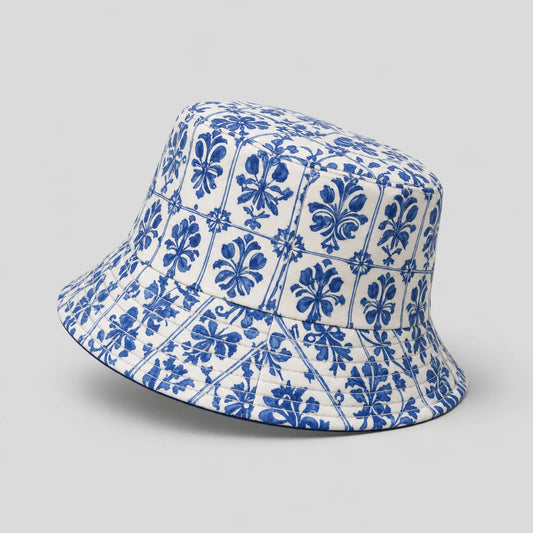 Azulejo Blue Tile Bucket Hat side view