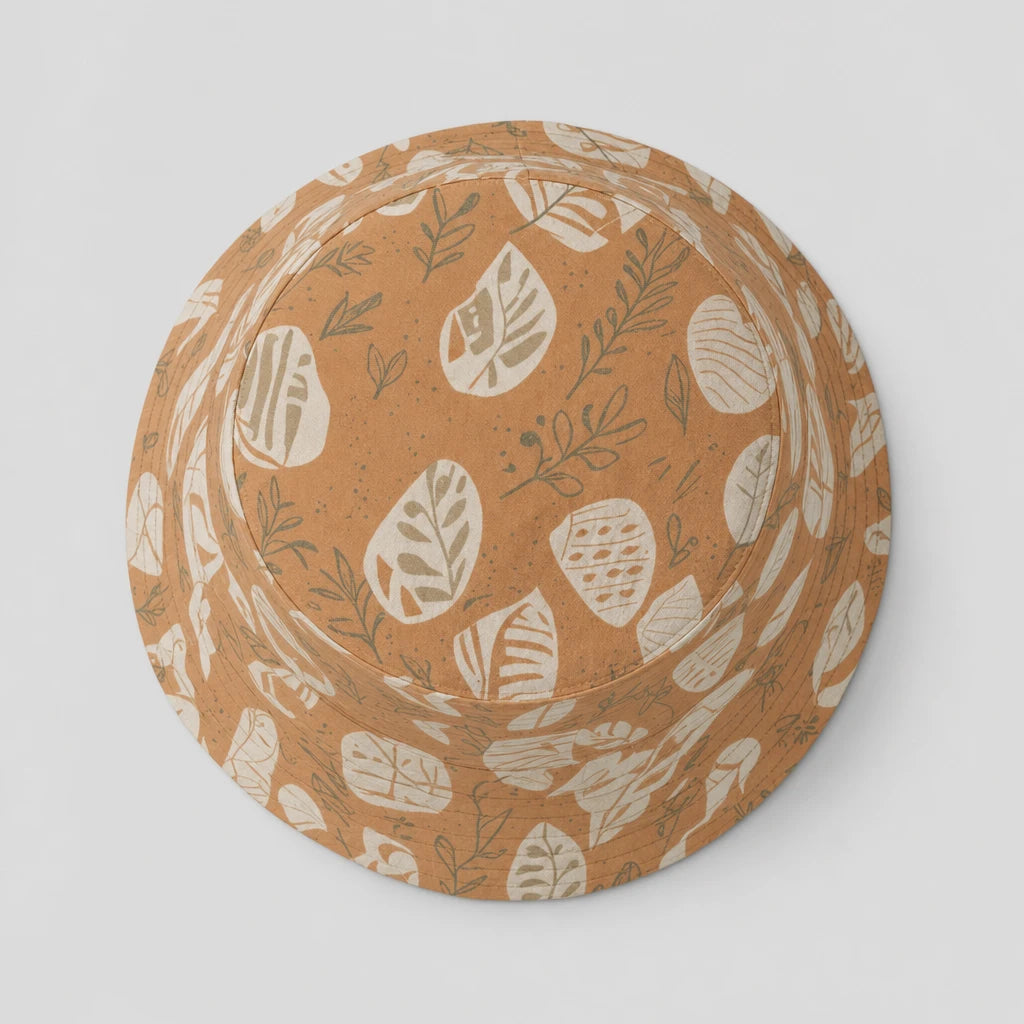 Clay Block Print Leaf Bucket Hat top view