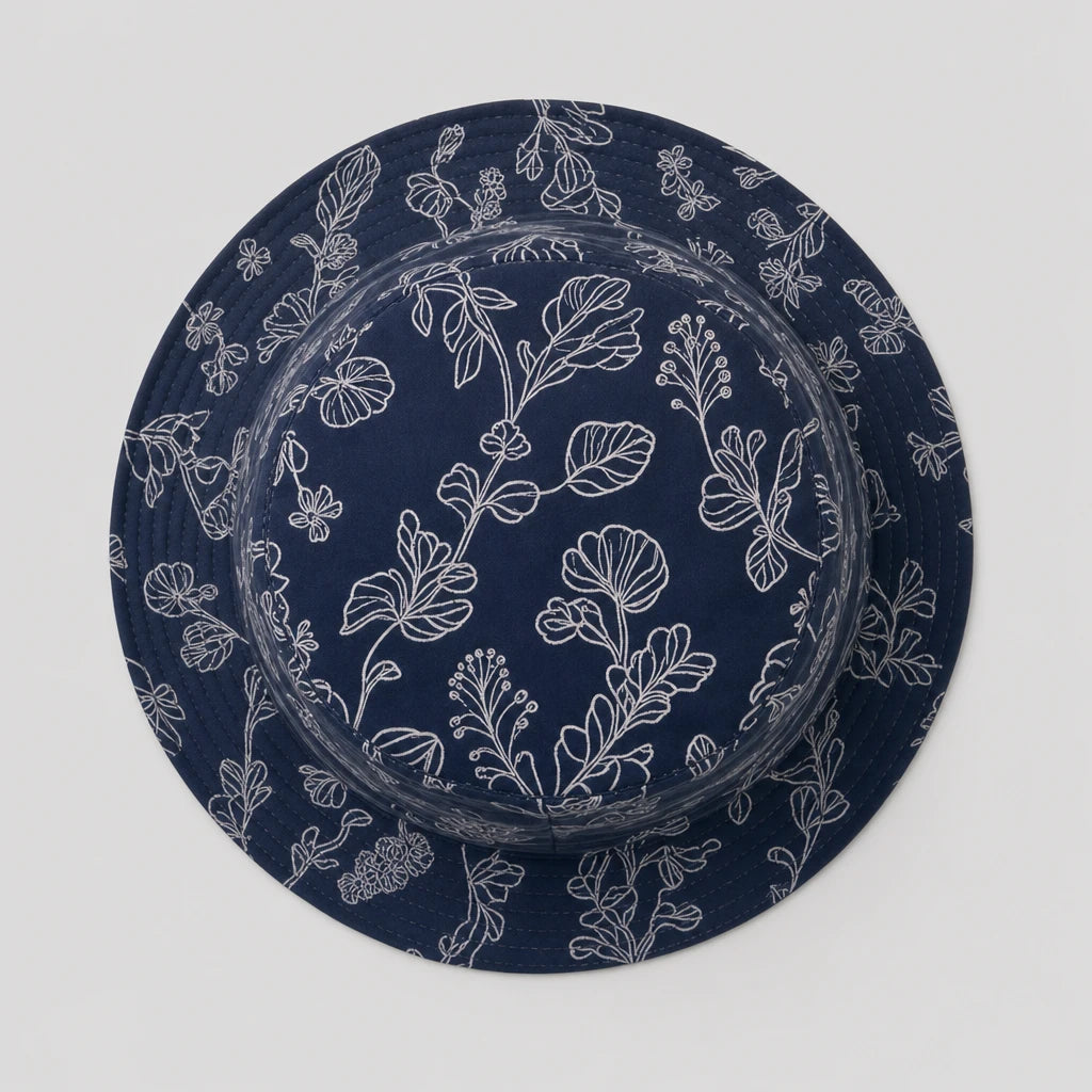 Navy Ink Floral Bucket Hat top view