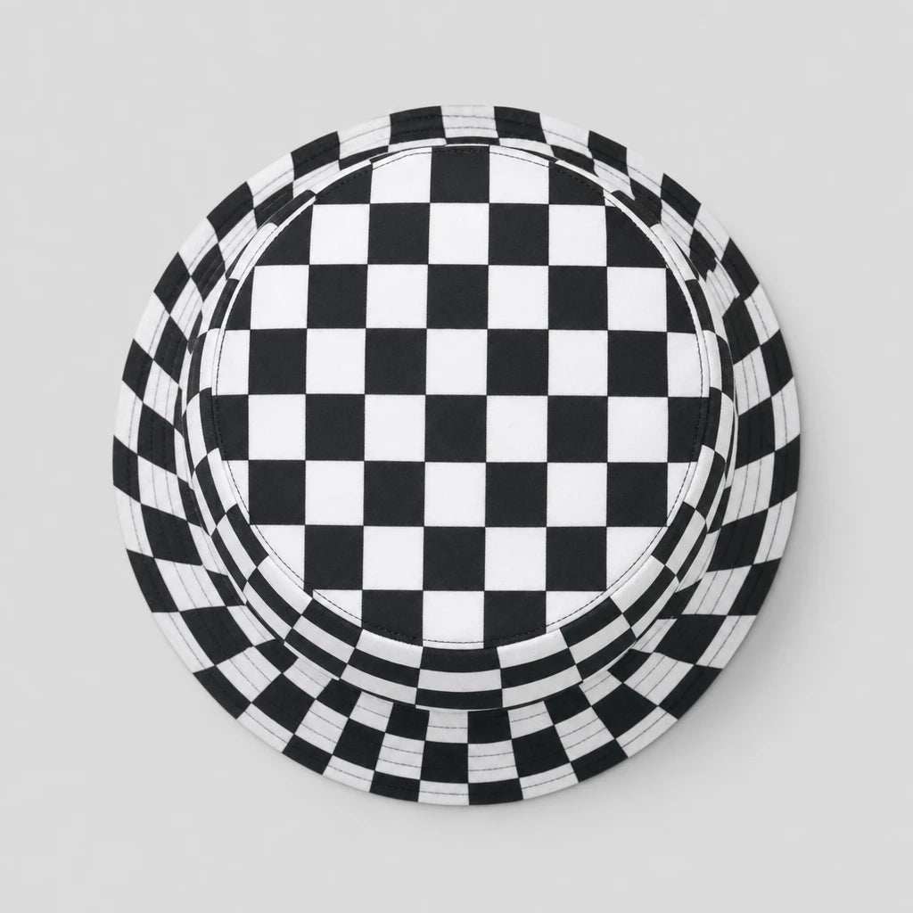 Monochrome Checkerboard Bucket Hat top view