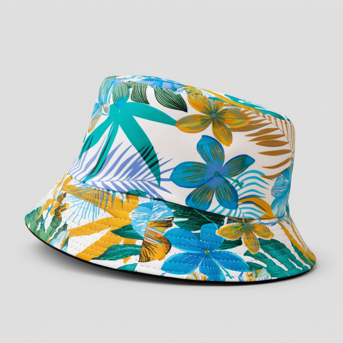 Aqua Floral Print Bucket Hat side view