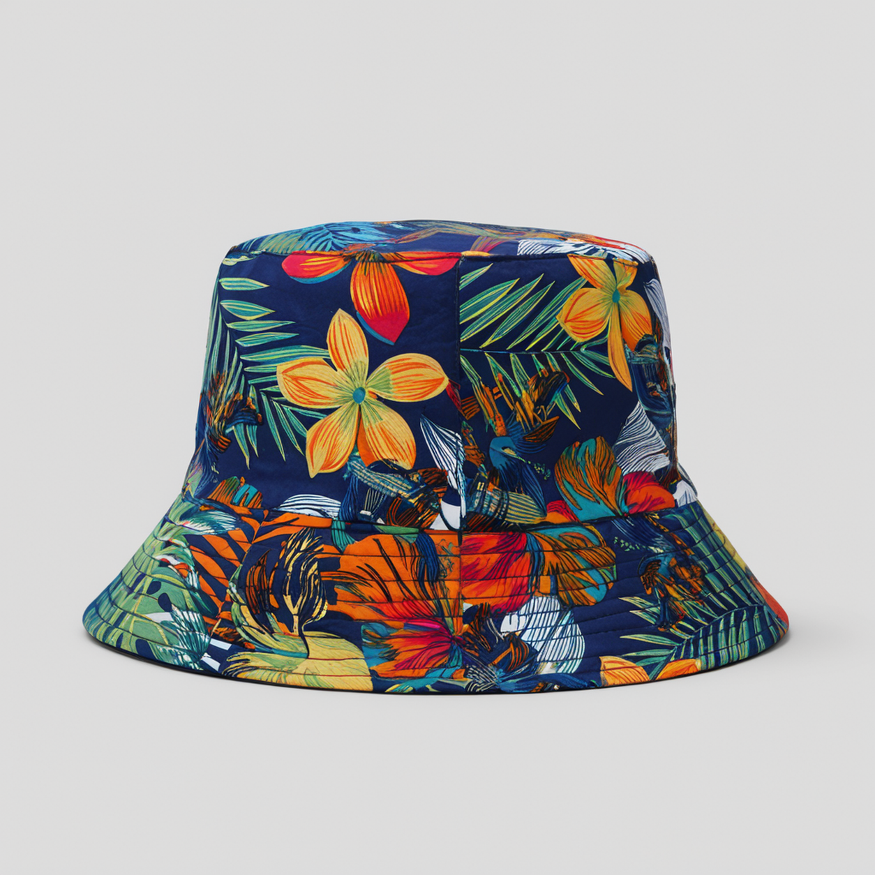 Navy Tropical Bloom Bucket Hat front view