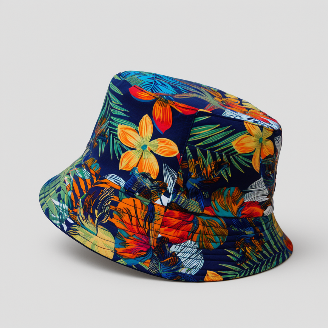 Navy Tropical Bloom Bucket Hat side view