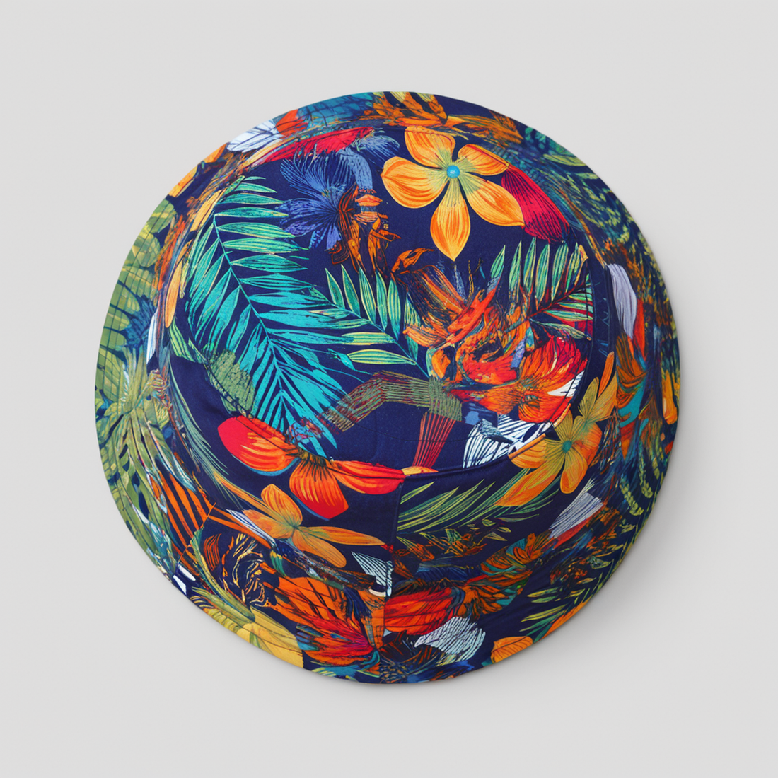 Navy Tropical Bloom Bucket Hat top view
