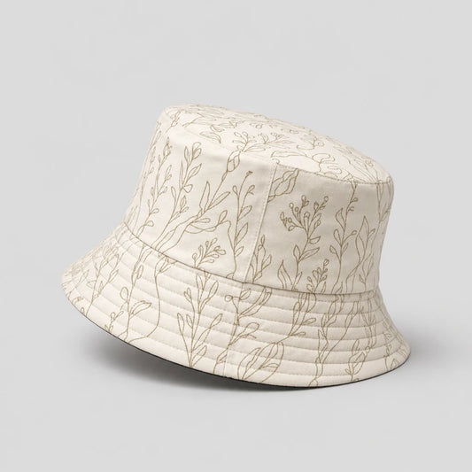 Ecru Line Leaves Bucket Hat side view