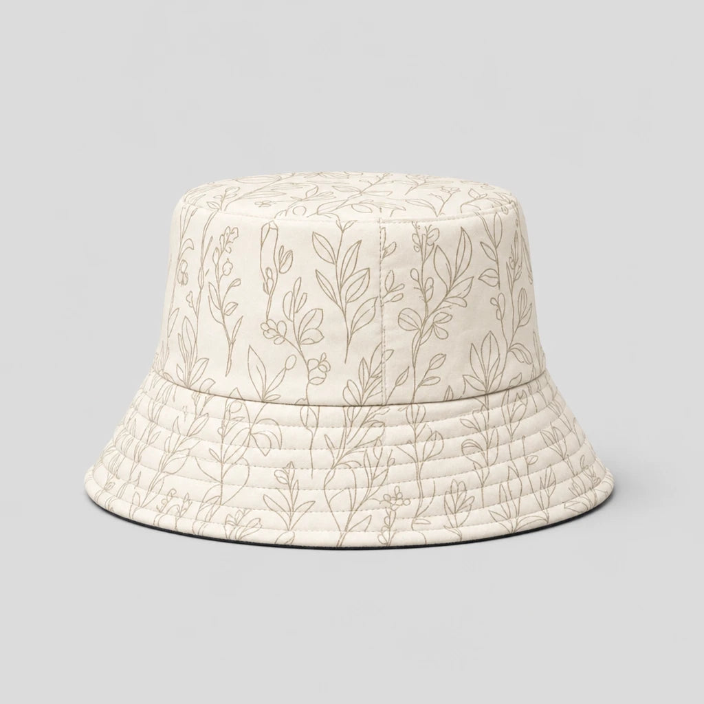 Ecru Line Leaves Bucket Hat front view