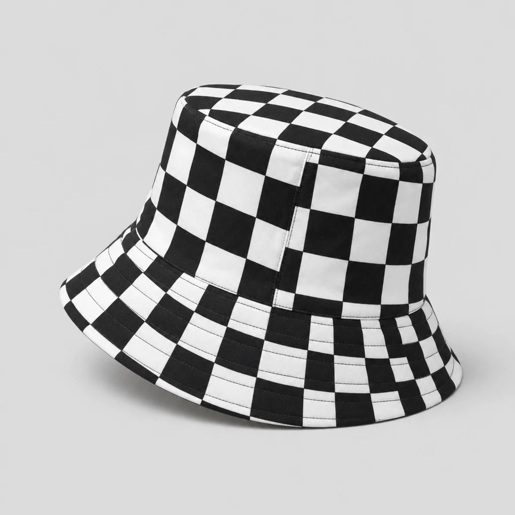 Monochrome Checkerboard Bucket Hat side view