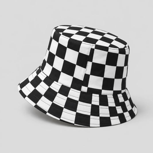 Monochrome Checkerboard Bucket Hat side view