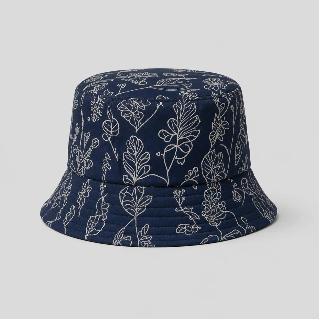 Navy Ink Floral Bucket Hat front view
