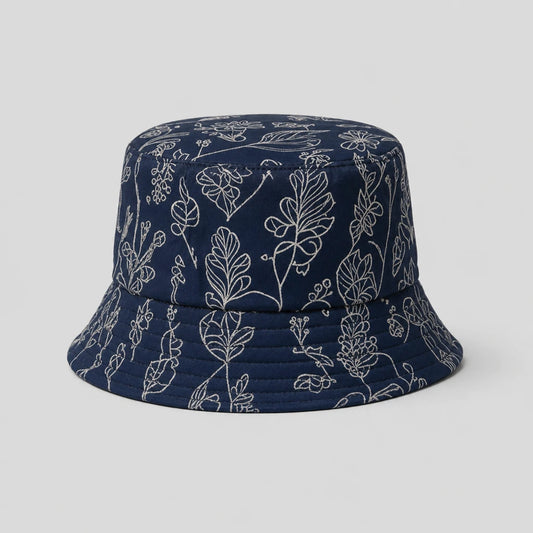 Navy Ink Floral Bucket Hat front view