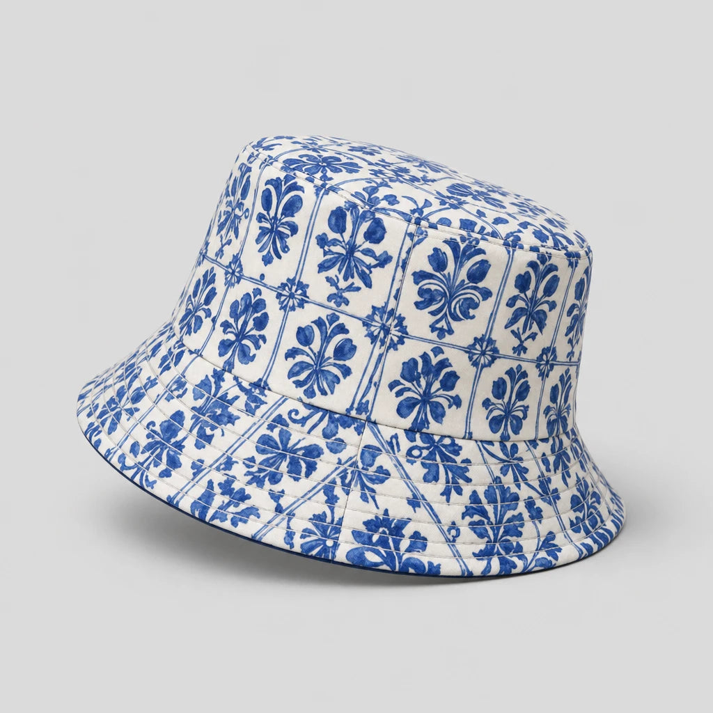 Azulejo Blue Tile Bucket Hat side view