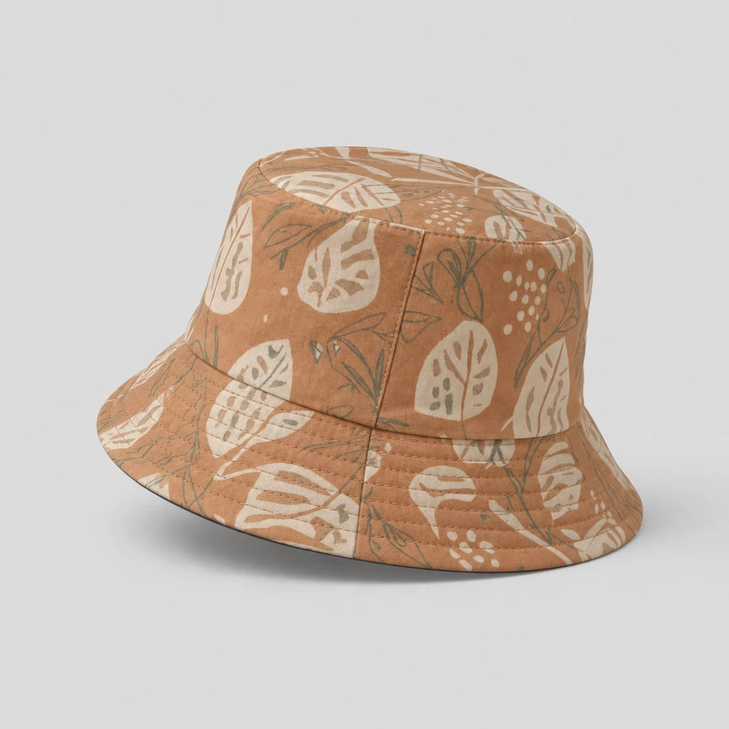 Clay Block Print Leaf Bucket Hat side view