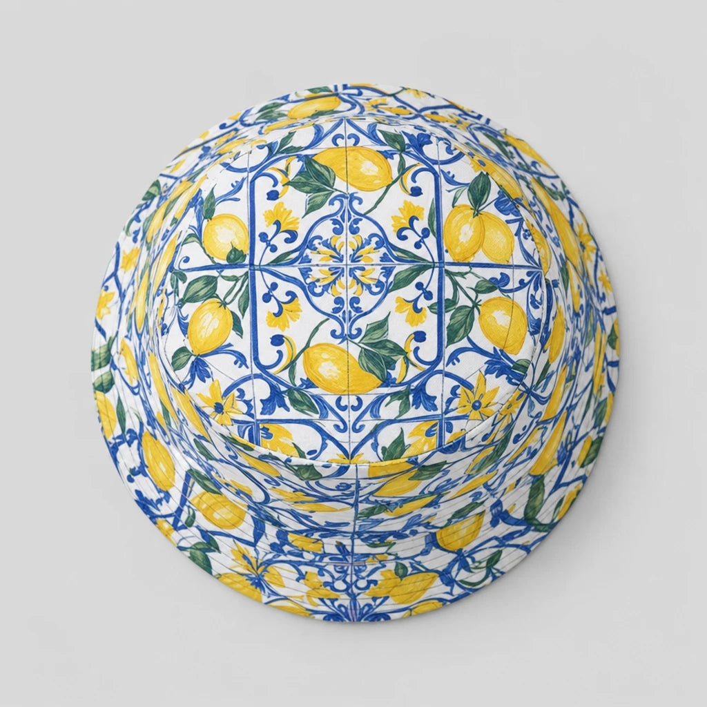Amalfi Lemon Tile Bucket Hat top view