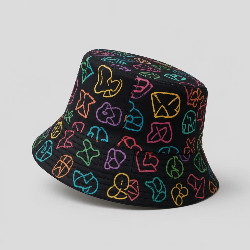 Black Doodle Pop Bucket Hat side view