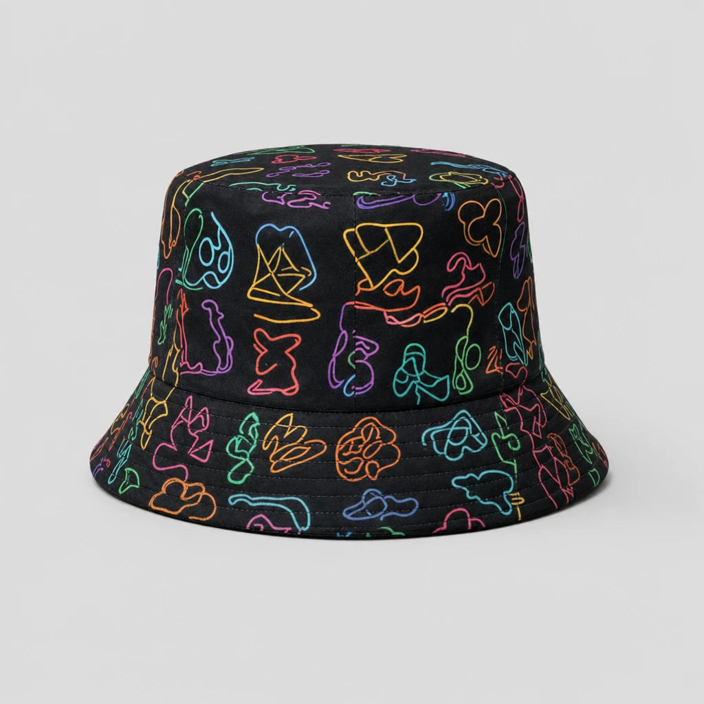 Black Doodle Pop Bucket Hat front view