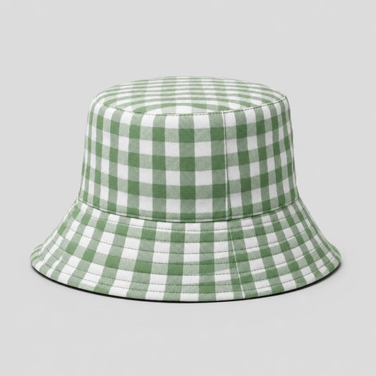 Sage Gingham Check Bucket Hat front view