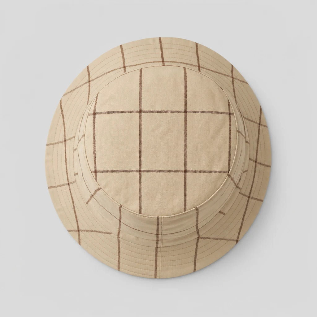 Beige Windowpane Check Bucket Hat top view