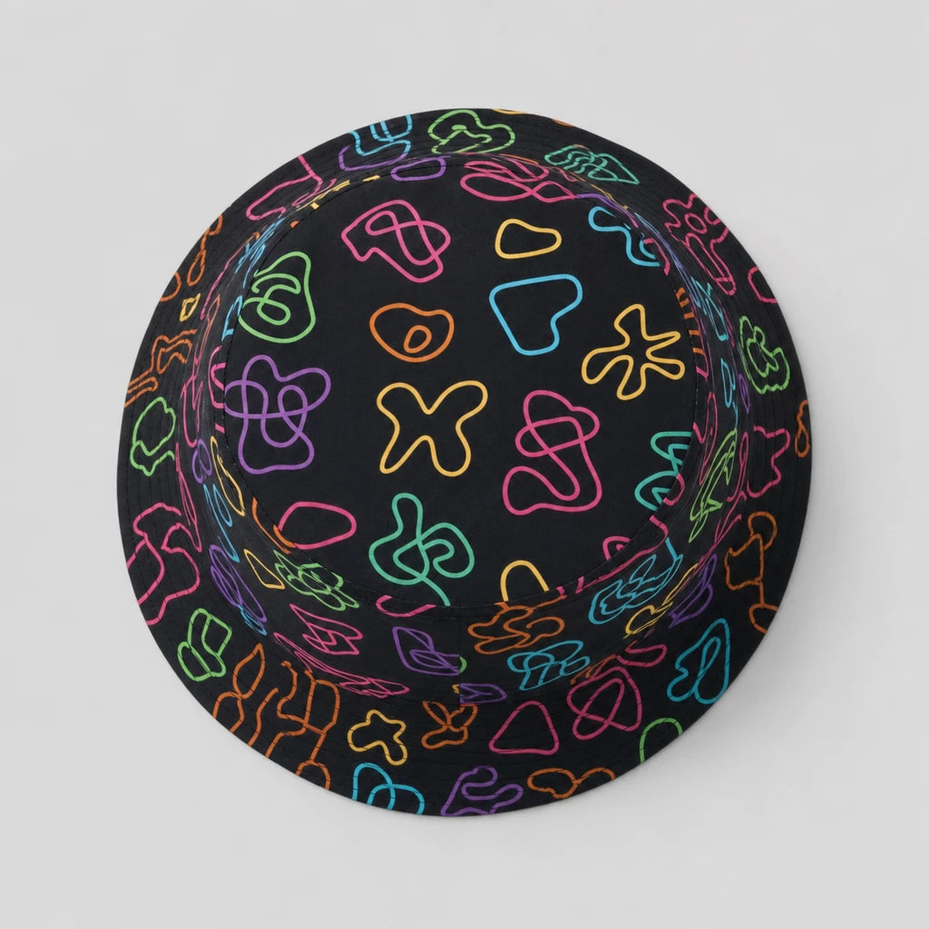 Black Doodle Pop Bucket Hat top view