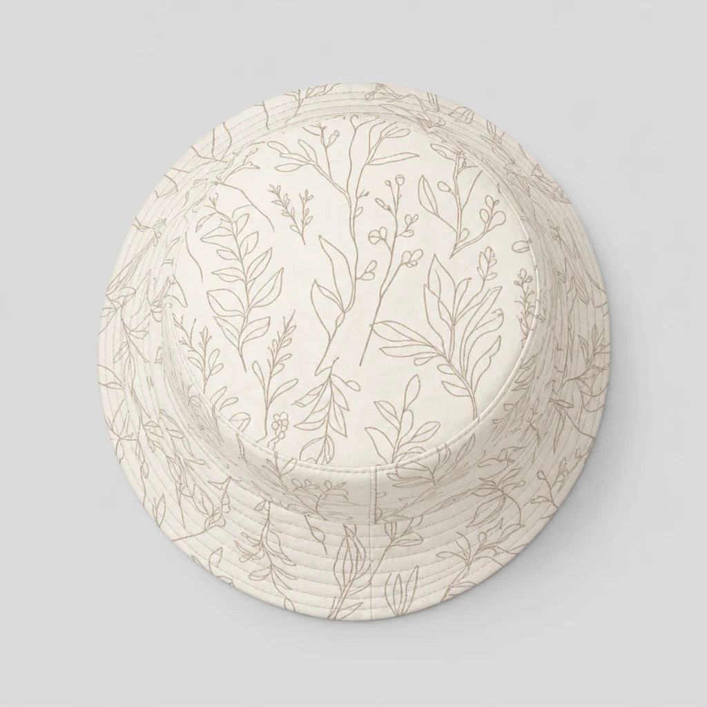 Ecru Line Leaves Bucket Hat top view