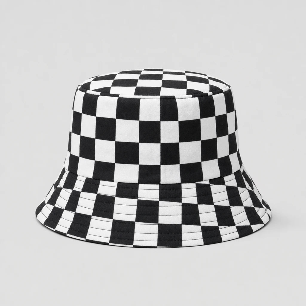Monochrome Checkerboard Bucket Hat front view
