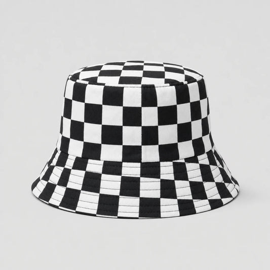 Monochrome Checkerboard Bucket Hat front view