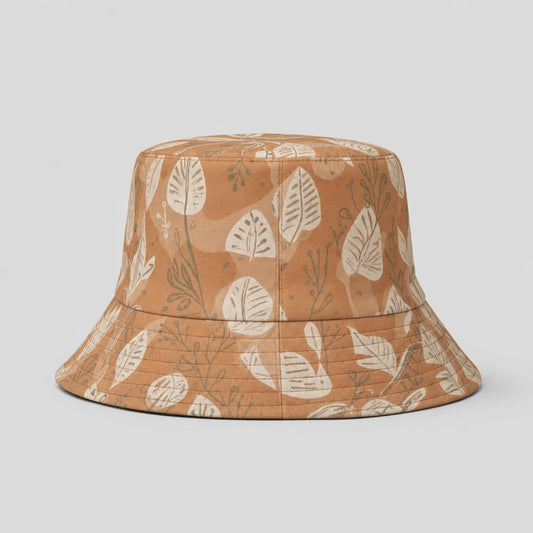 Clay Block Print Leaf Bucket Hat front view