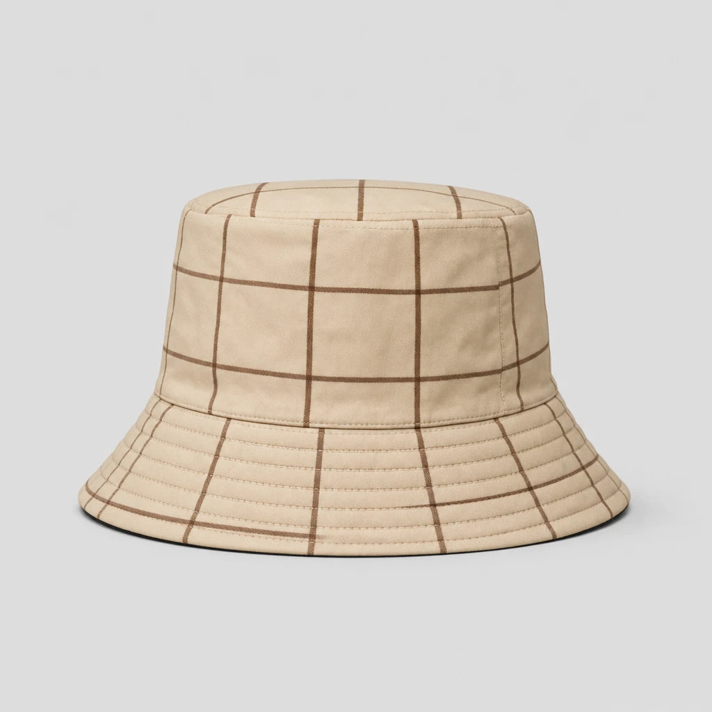 Beige Windowpane Check Bucket Hat front view