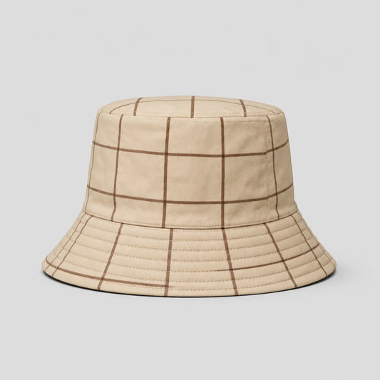 Beige Windowpane Check Bucket Hat front view