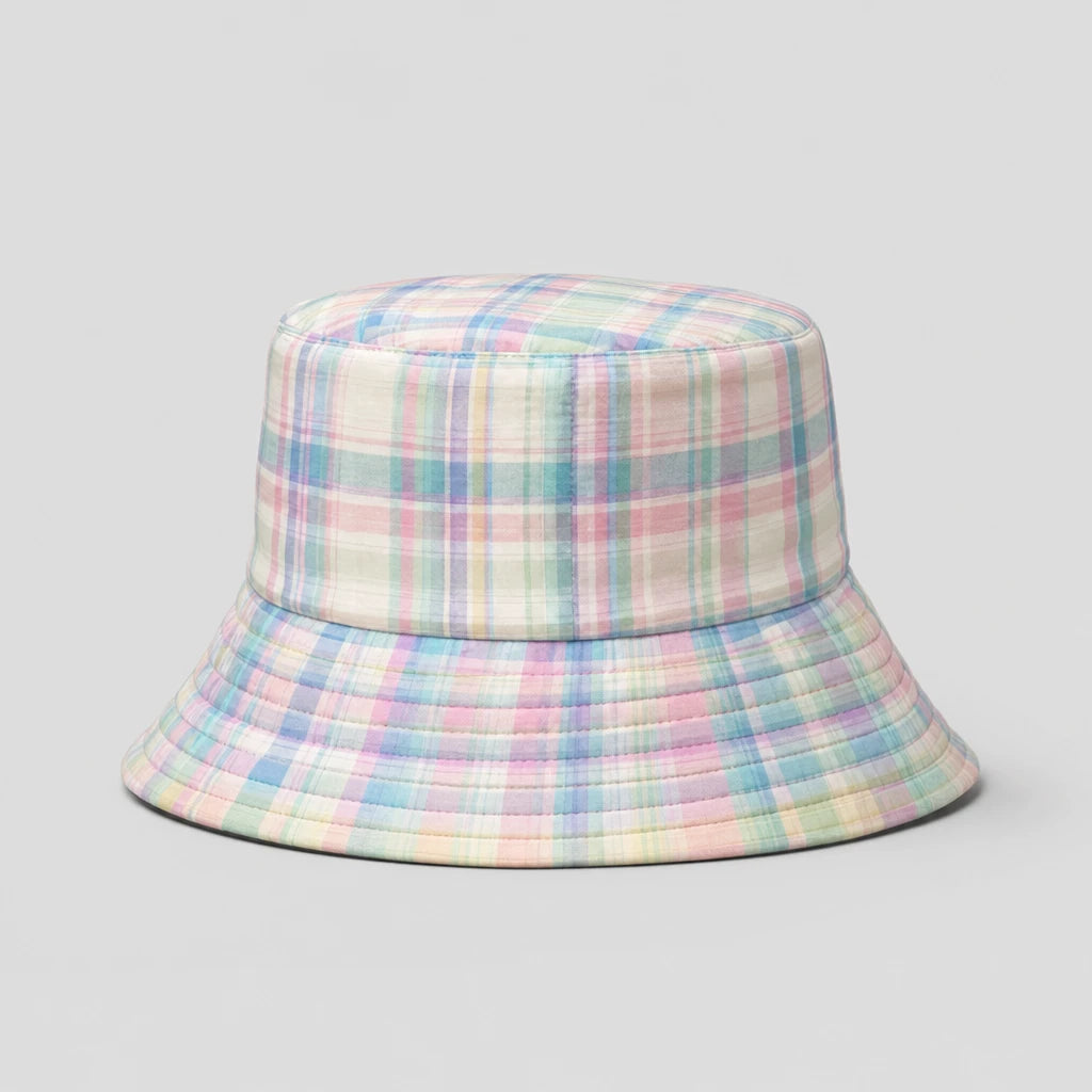 Pastel Madras Plaid Bucket Hat front view