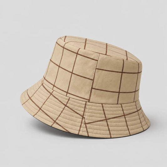 Beige Windowpane Check Bucket Hat side view