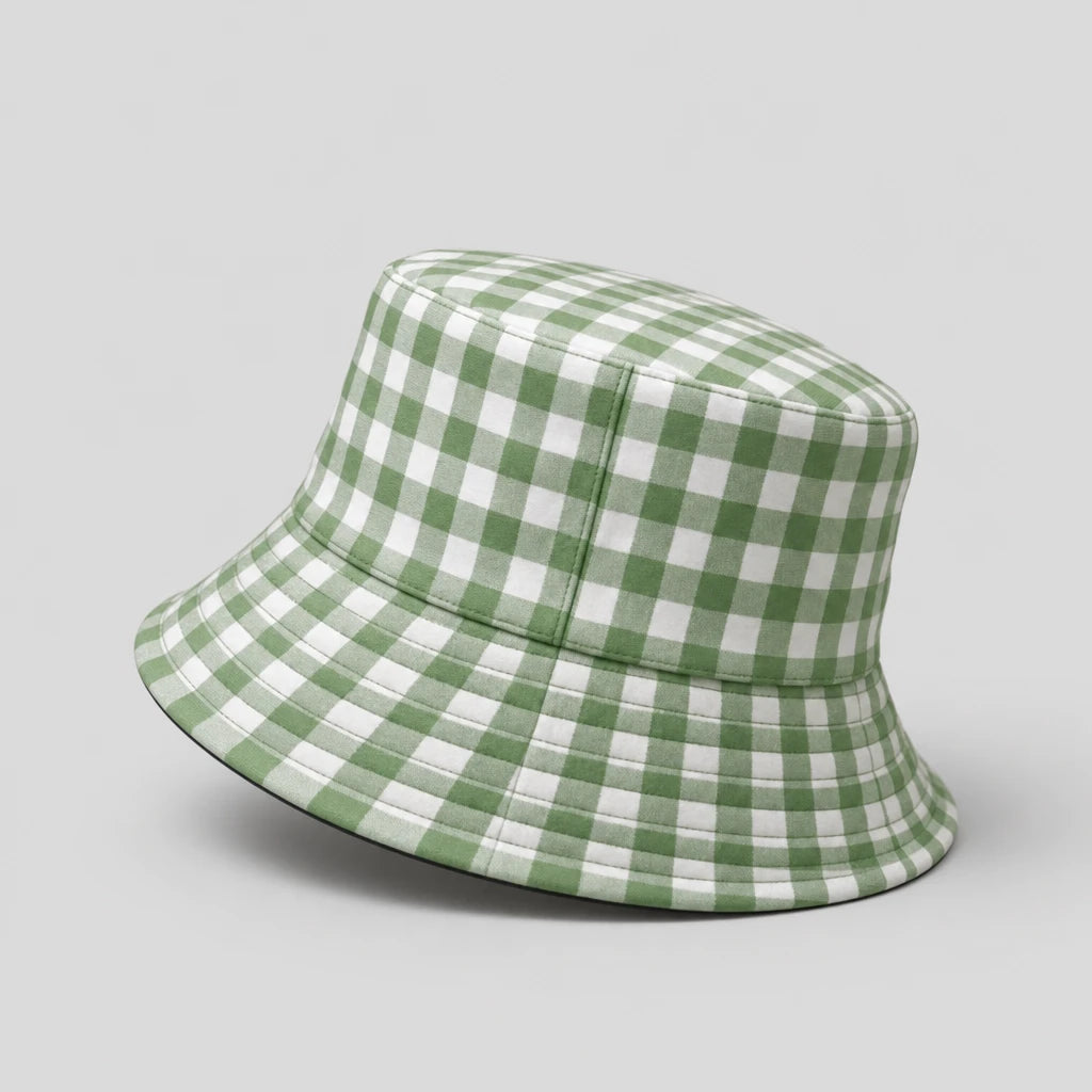 Sage Gingham Check Bucket Hat side view