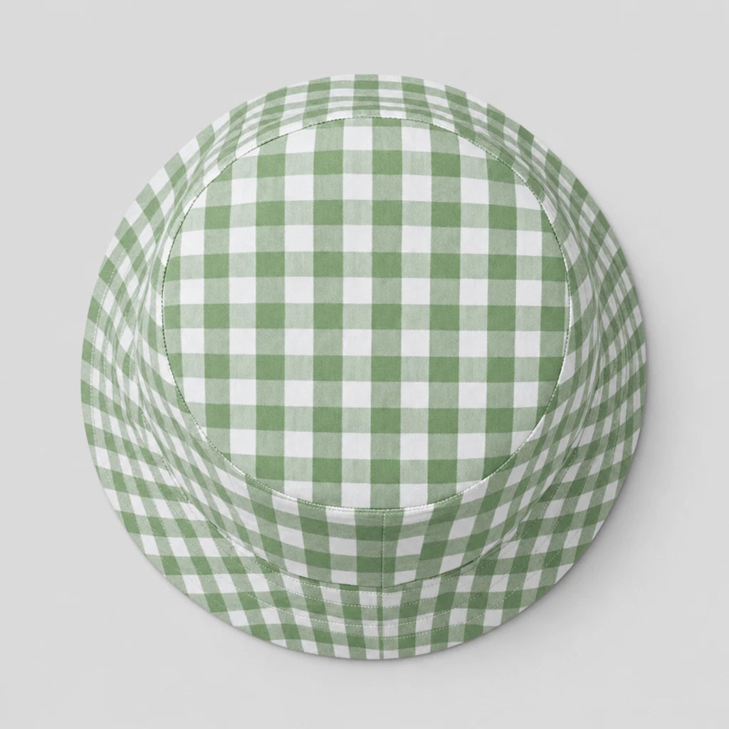 Sage Gingham Check Bucket Hat top view