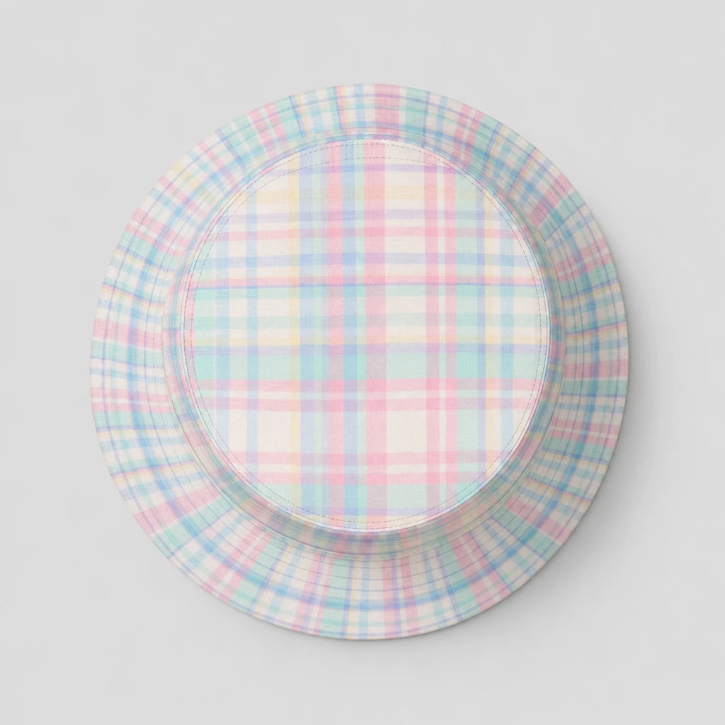 Pastel Madras Plaid Bucket Hat top view